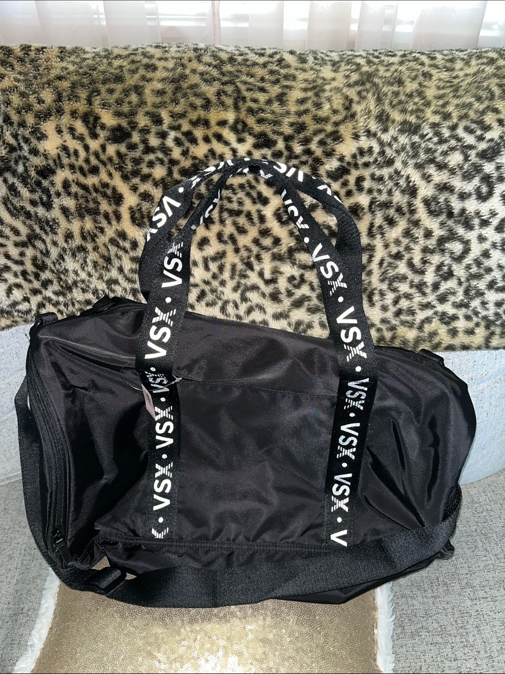 Victoria's Secret Black Duffel with Branded VSX Straps